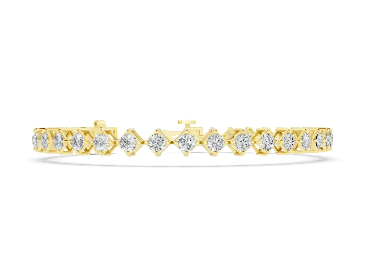 Princess Cut Diamond Tennis Bracelet Set in Yellow gold with Square Prong Setting