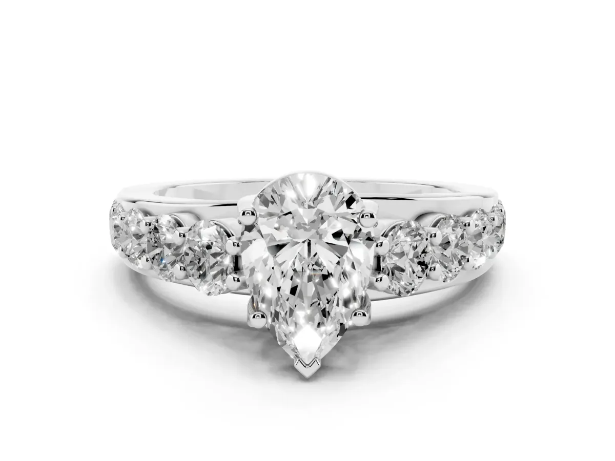 Pear Cut Diamond Pavé Engagement Ring Set in White gold with Prong Setting