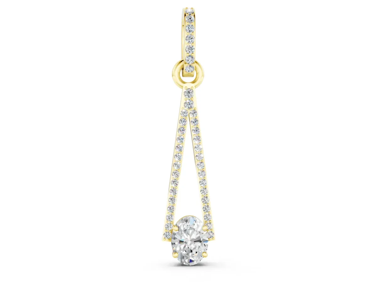 Round Diamond Pavé Triangle Pendant Set in Yellow gold with V-Prong Center