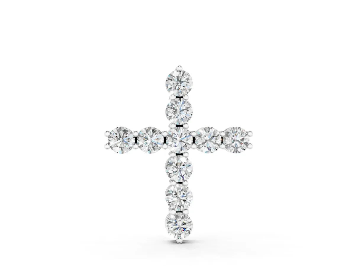 Round Diamond Cross Pendant Set in Silver with Prong-Set Stones