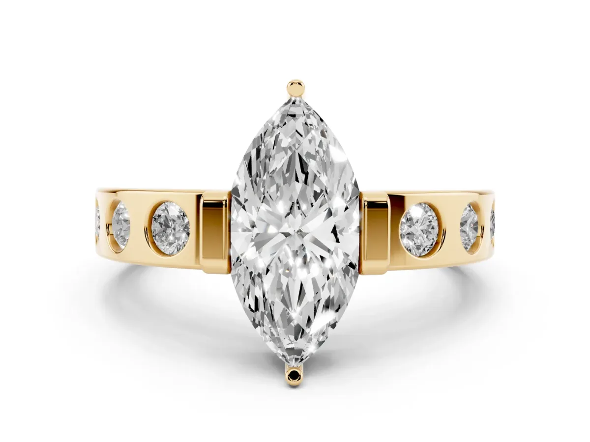 Marquise Cut Diamond Channel-Set Band Ring Set in Yellow gold with Bezel Prong Setting