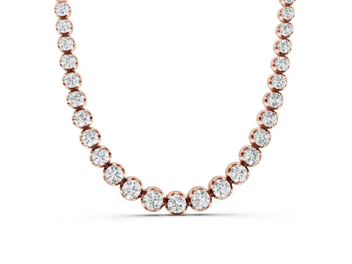 Round Diamond Tennis Necklace Set in Rose gold with Bezel and Prong Setting