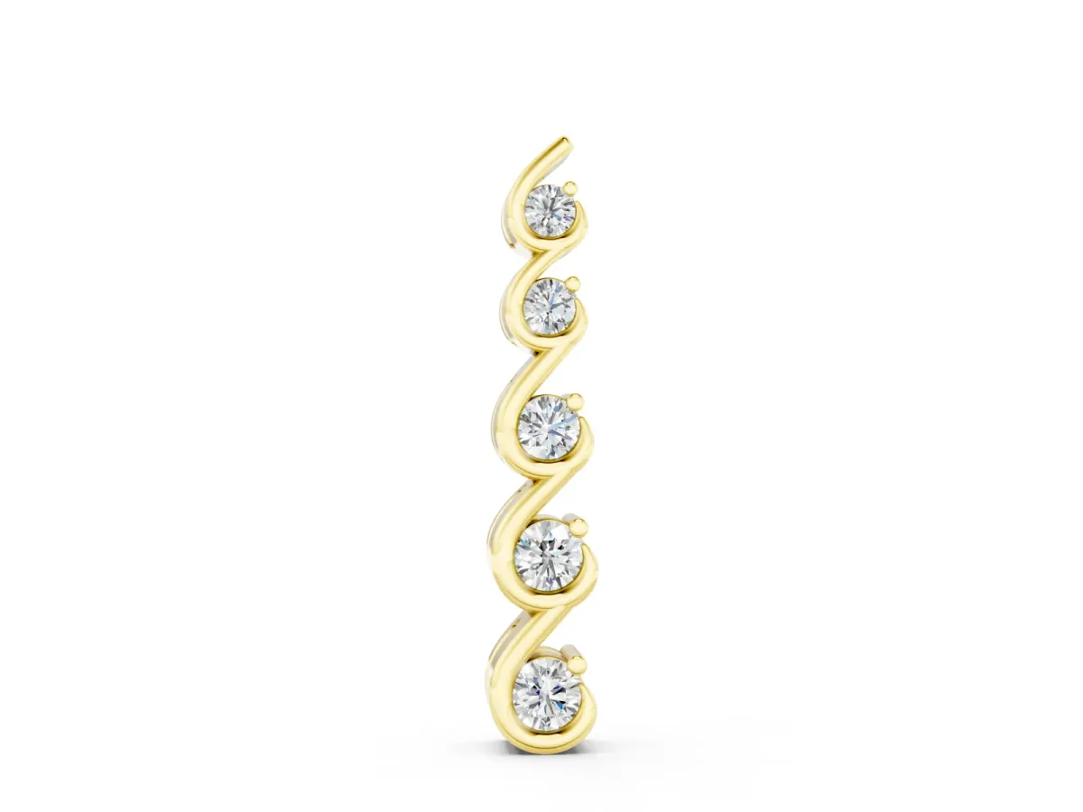 Round Diamond S-Curve Pendant Set in Yellow gold with Five Prong-Set Stones