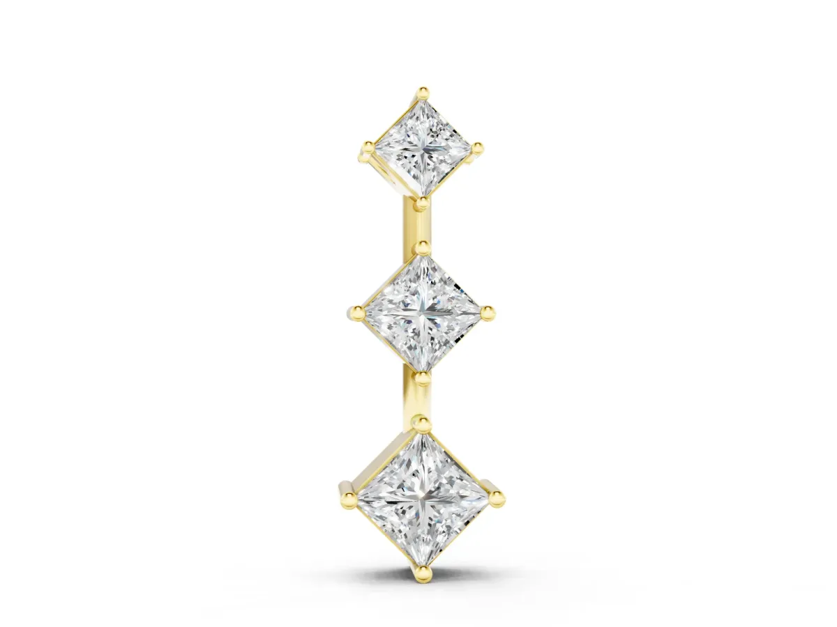 Three-Stone Princess Cut Diamond Pendant Set in Yellow gold with Four-Prong Setting