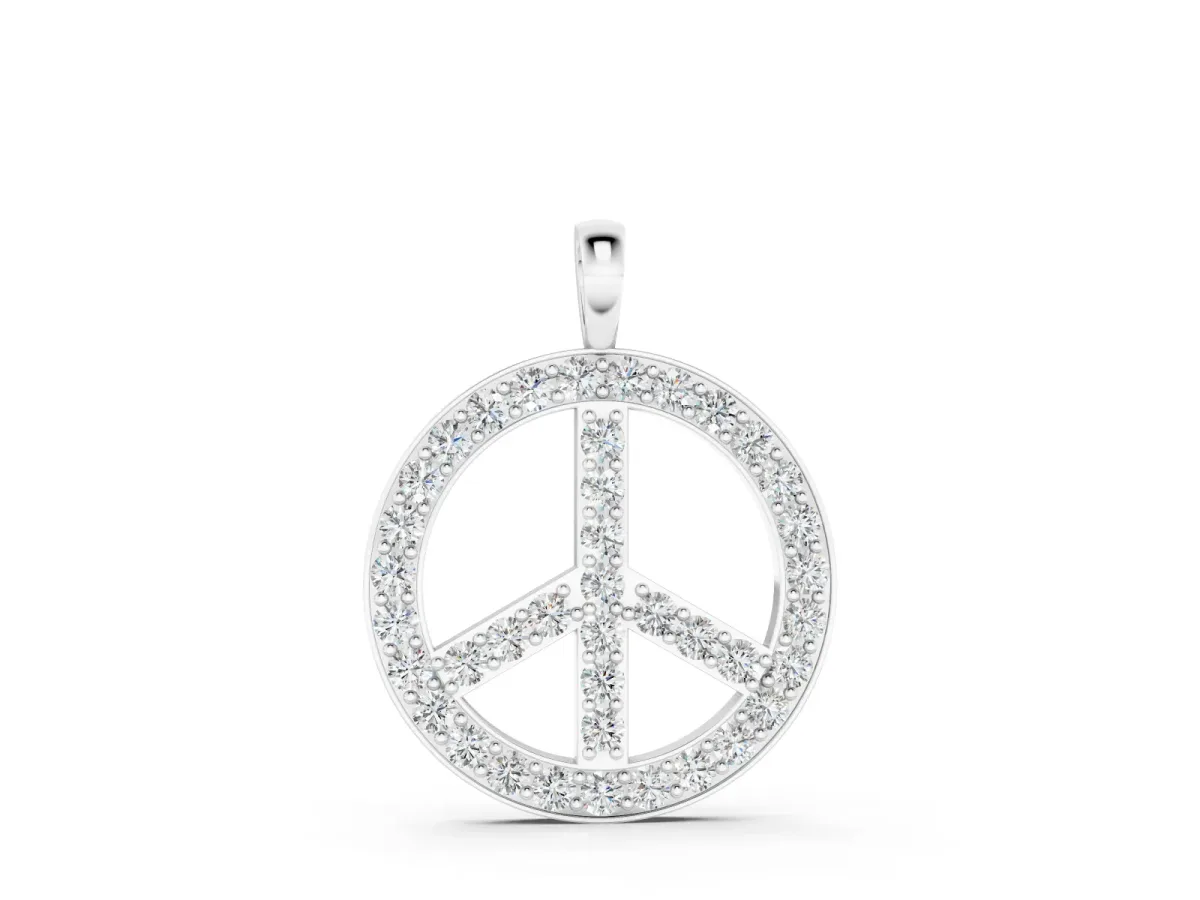 Round Brilliant Pavé-Set Diamond Peace Pendant Set in Silver with Prong Setting