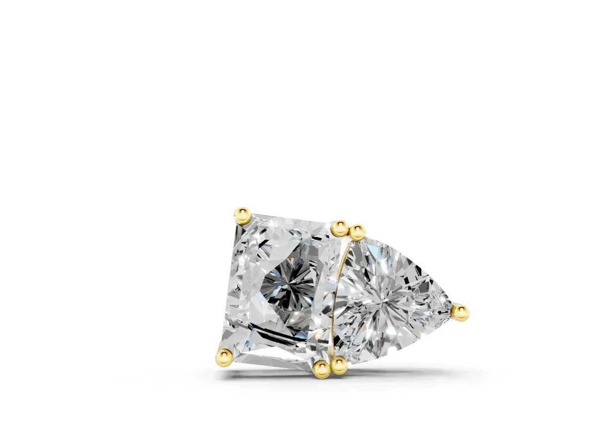 Radiant and Trillion Diamond Two-Stone Pendant Set in Yellow gold with Prong Setting