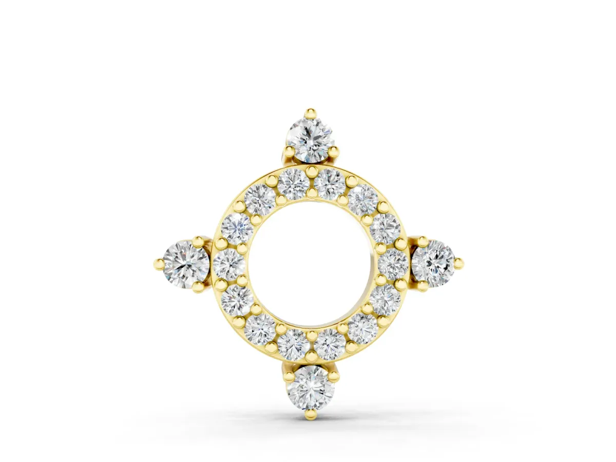 Round Diamond Open Halo Pendant Set in Yellow gold with Four-Prong Setting