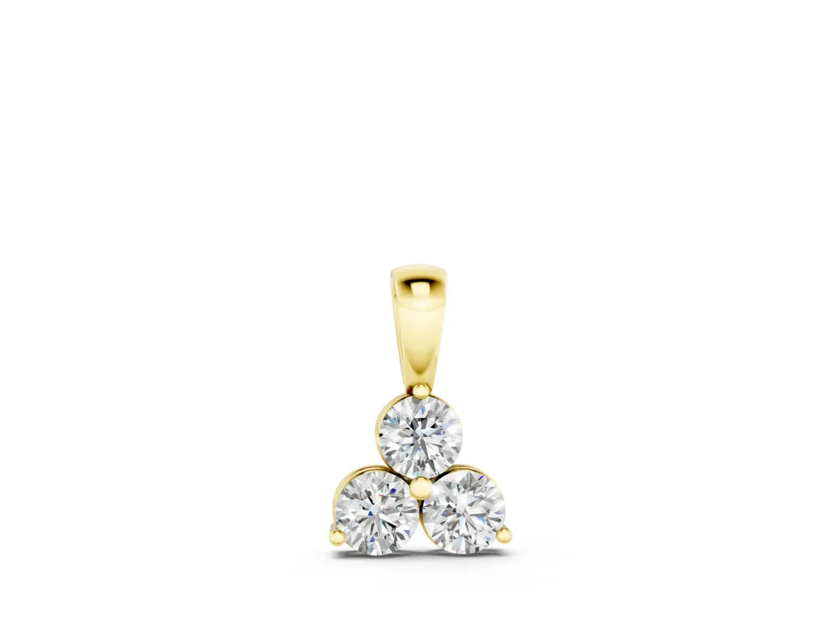 Triangular Cluster Round Diamond Pendant Set in Yellow gold with Prong Setting