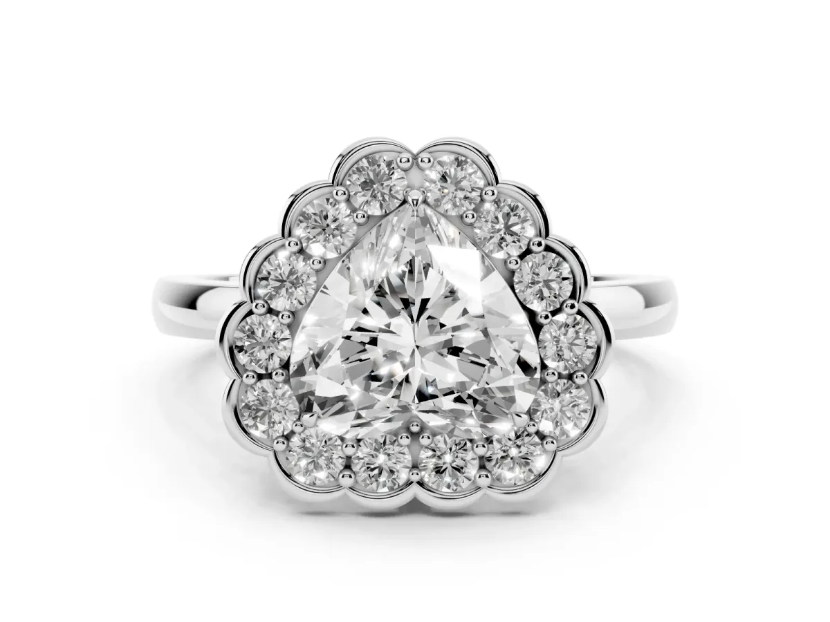 Heart Cut Diamond Halo Cluster Engagement Ring Set in Silver with Solitaire Band and Prong Setting
