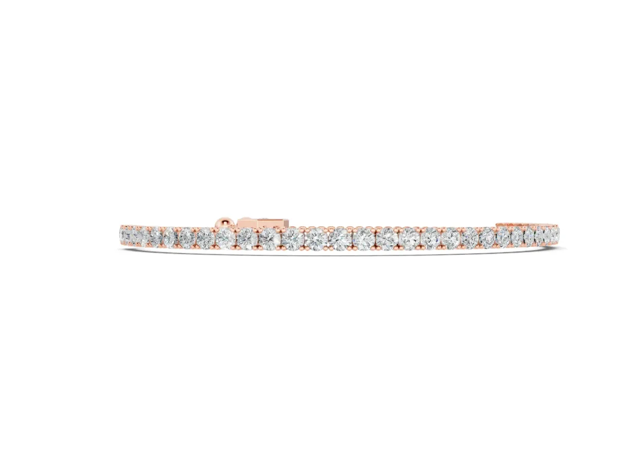 Round Cut Diamond Tennis Bracelet Set in Rose gold with Box Chain and Four-Prong Setting