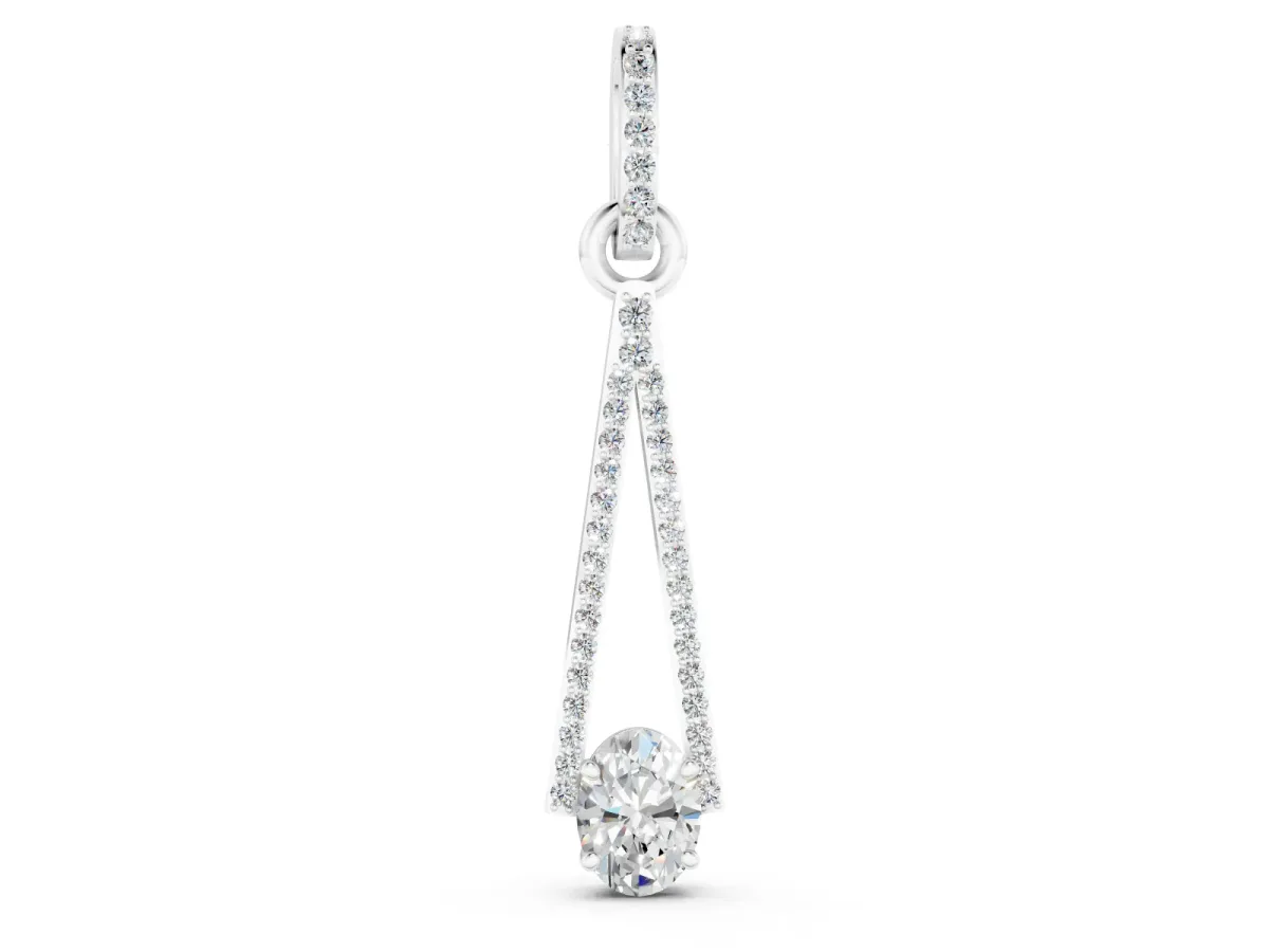 Round Diamond Pavé Triangle Pendant Set in Silver with V-Prong Center