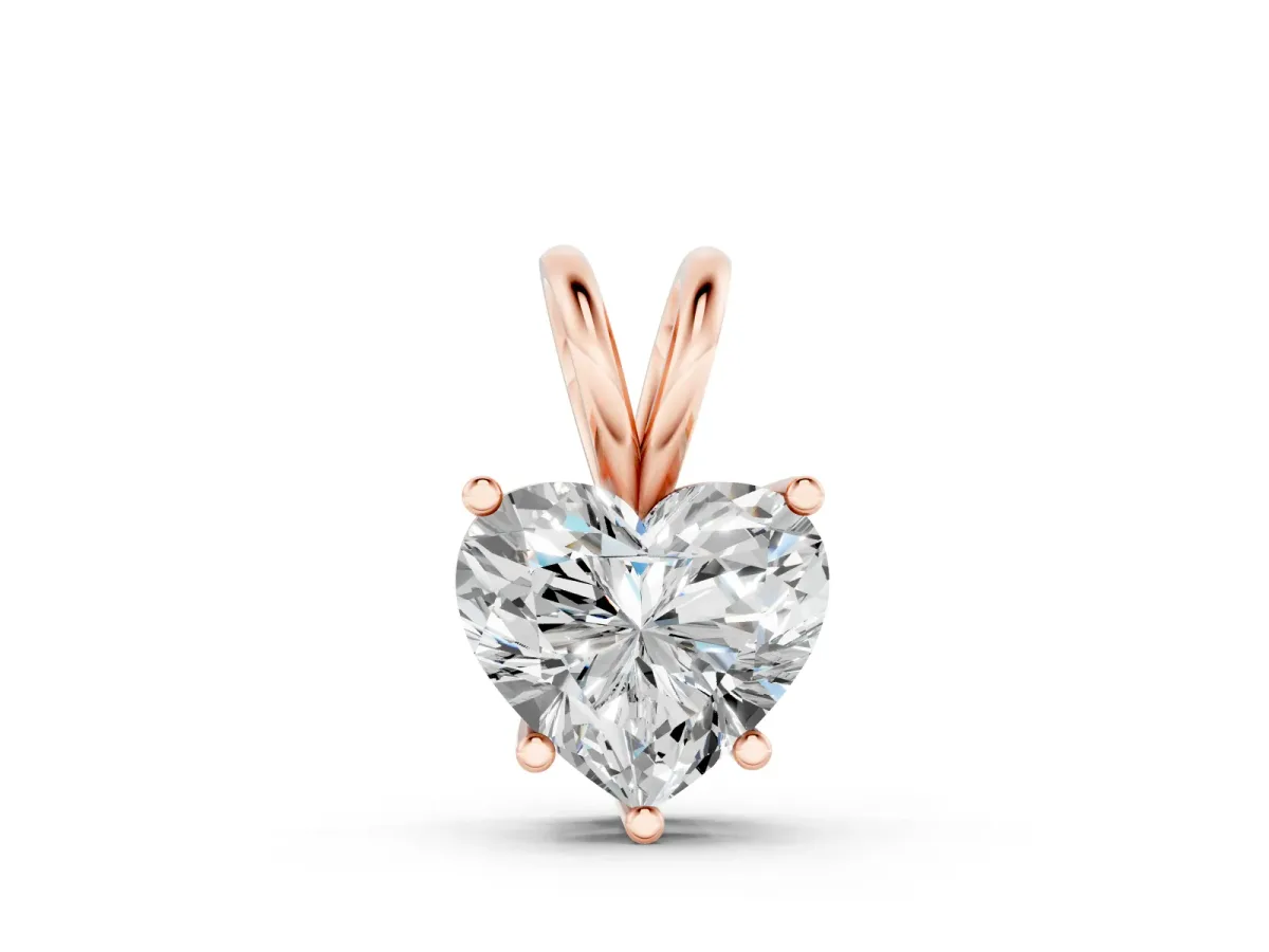 Heart Diamond Solitaire Pendant Set in Rose gold with Four-Prong Setting