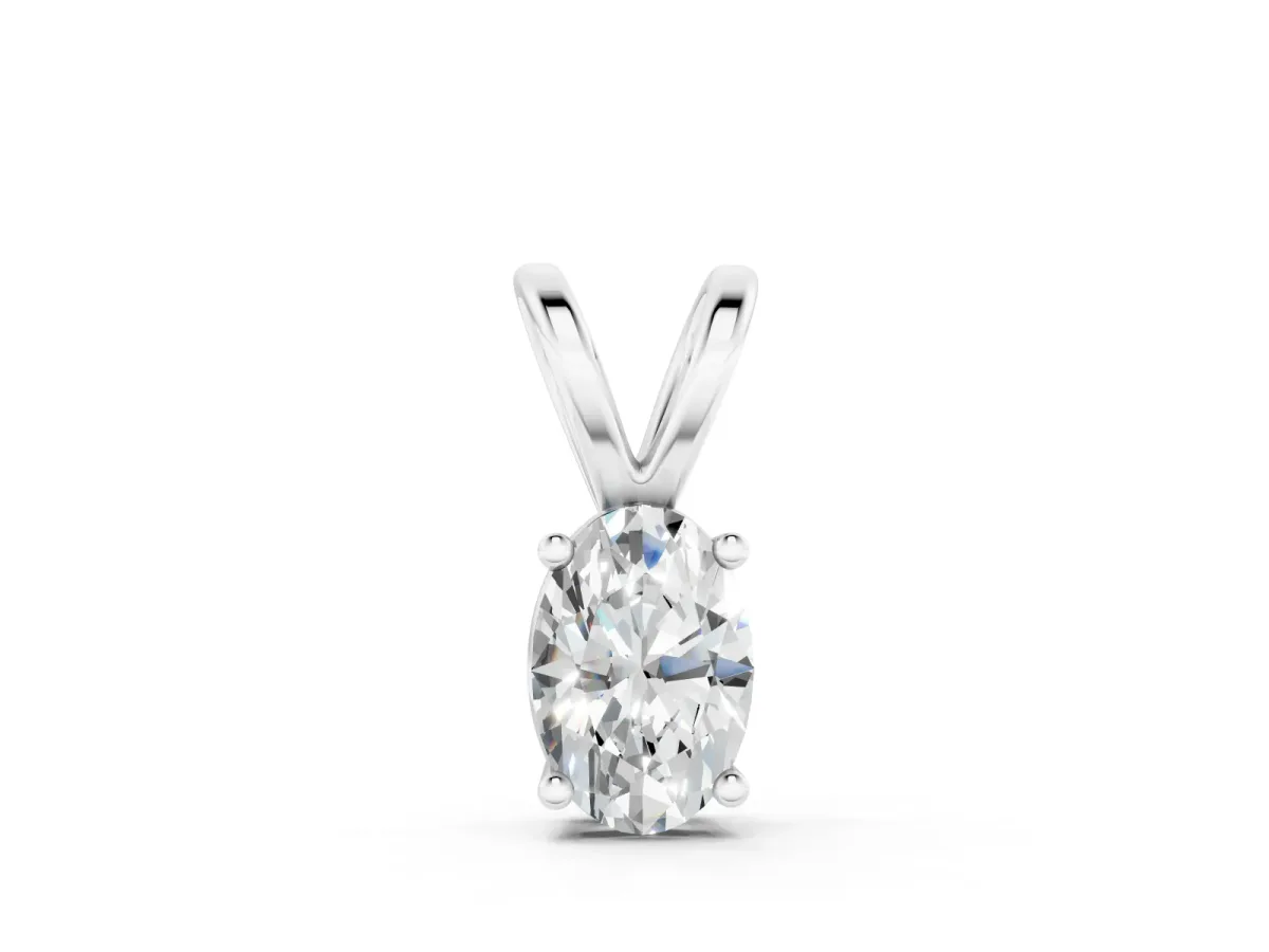 Oval Solitaire Diamond Pendant Set in Silver with Prong Setting