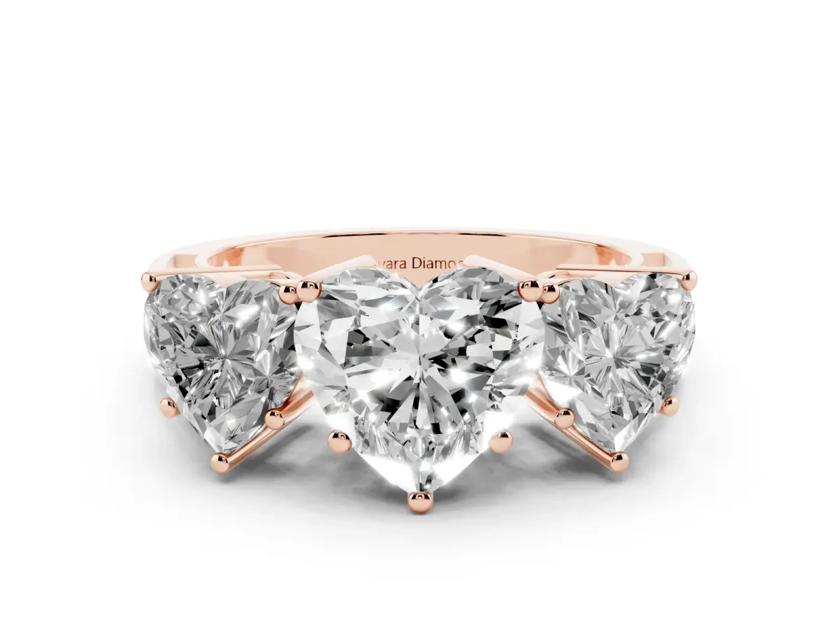 Heart Cut Diamond Three-Stone Ring Set in Rose gold with Textured Band