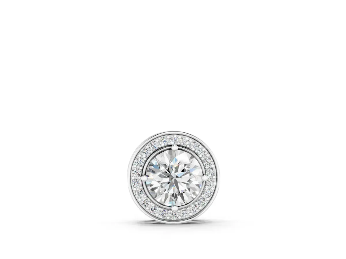 Round Diamond Halo Pendant Set in Silver with Four-Prong Center