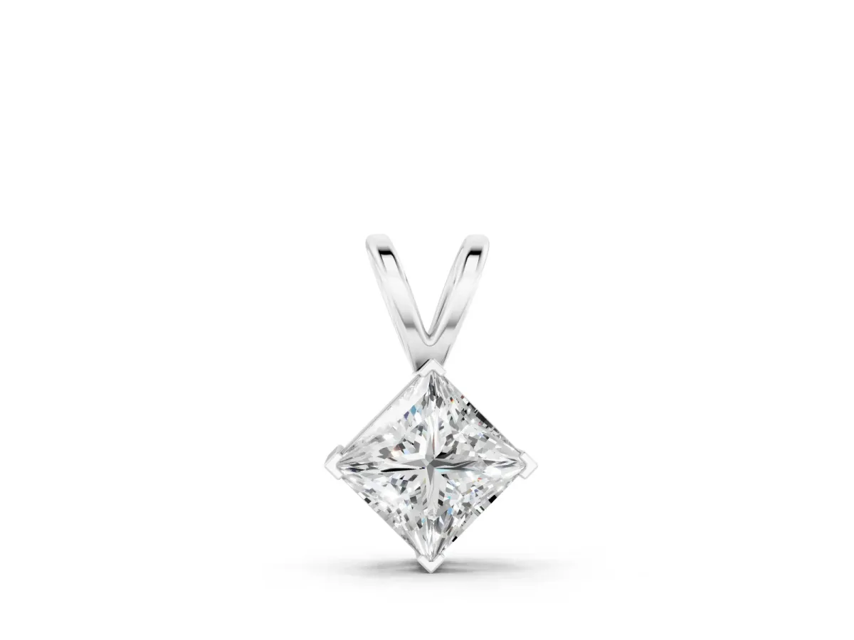 Princess Cut Pendant Set in Silver with Bezel Setting