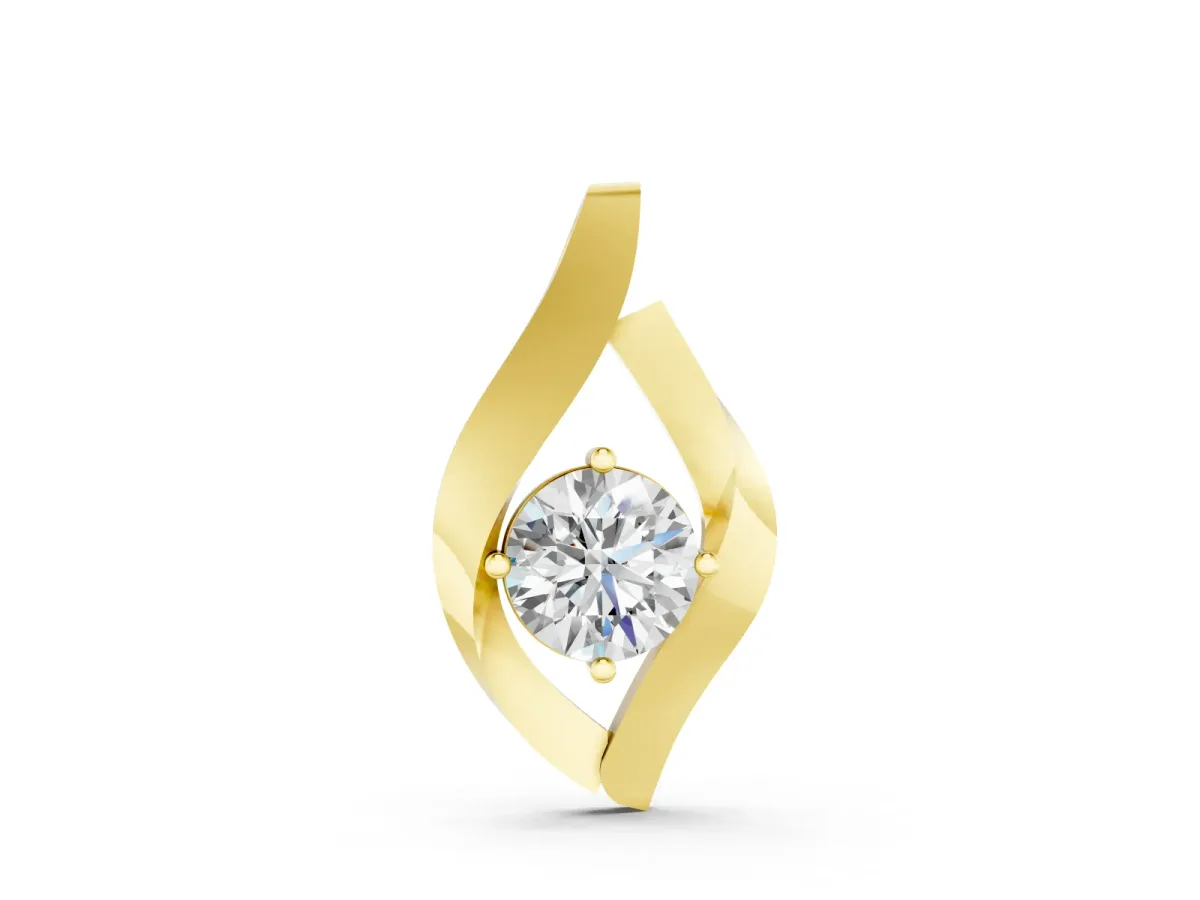 Leaf Pendant Set in Yellow gold with Bezel-Set Round Diamond