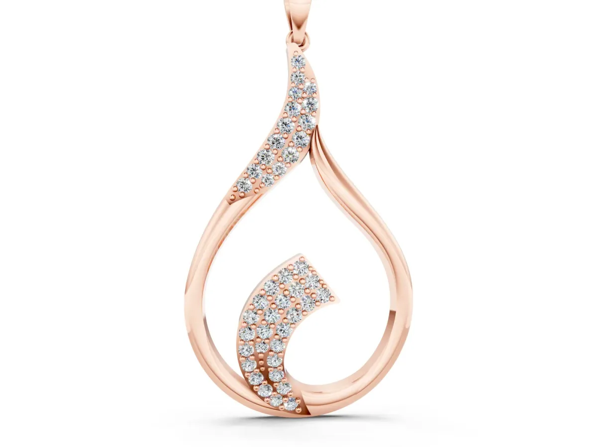 Pavé Round Diamond Twist Pendant Set in Rose gold with Open Teardrop