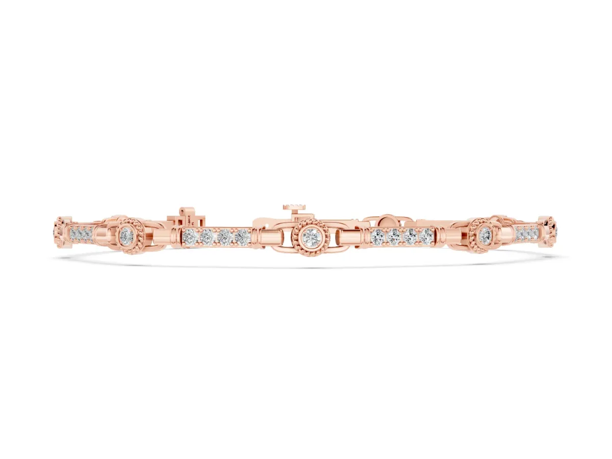 Round Diamond Bezel-Set Tennis Bracelet Set in Rose gold with Pavé Band