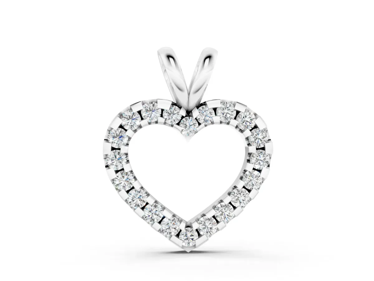 Round Diamond Heart Pendant Set in Silver with Continuous Pavé Setting