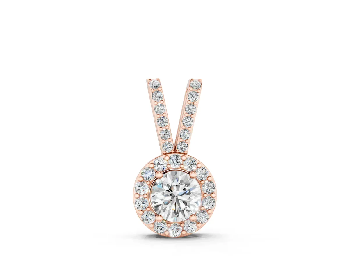 Round Halo Pendant Set in Rose gold with Prong-Set Round Center
