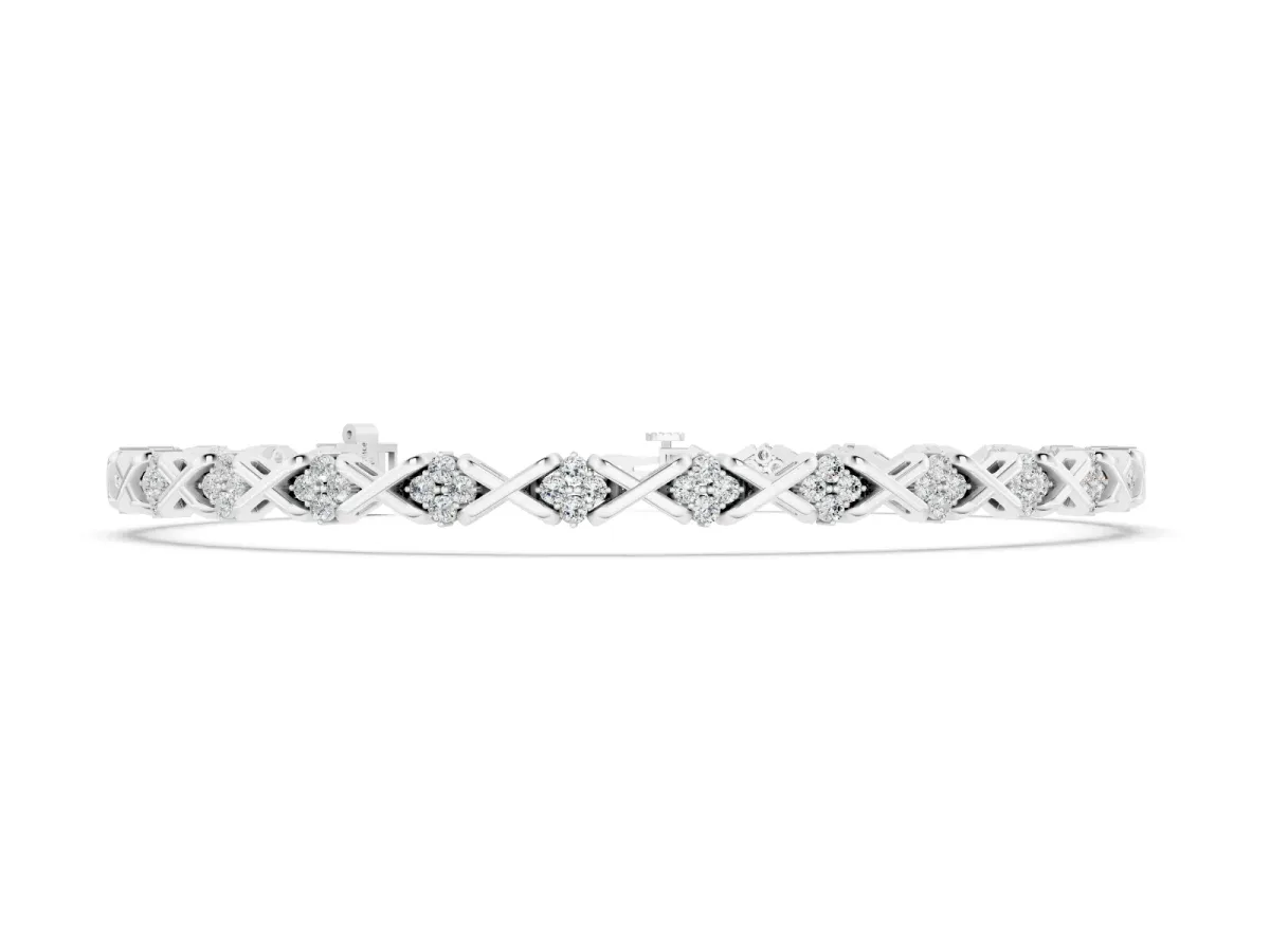 Round Diamond Prong-Set Tennis Bracelet Set in Silver with X-Link Band