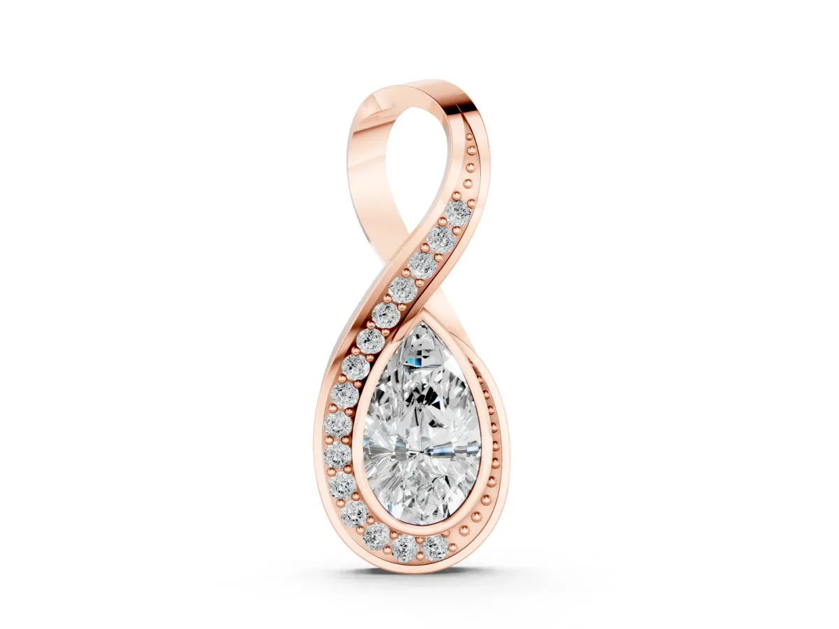 Pavé Pear Pendant Set in Rose gold with Prong Setting and Infinity Loop