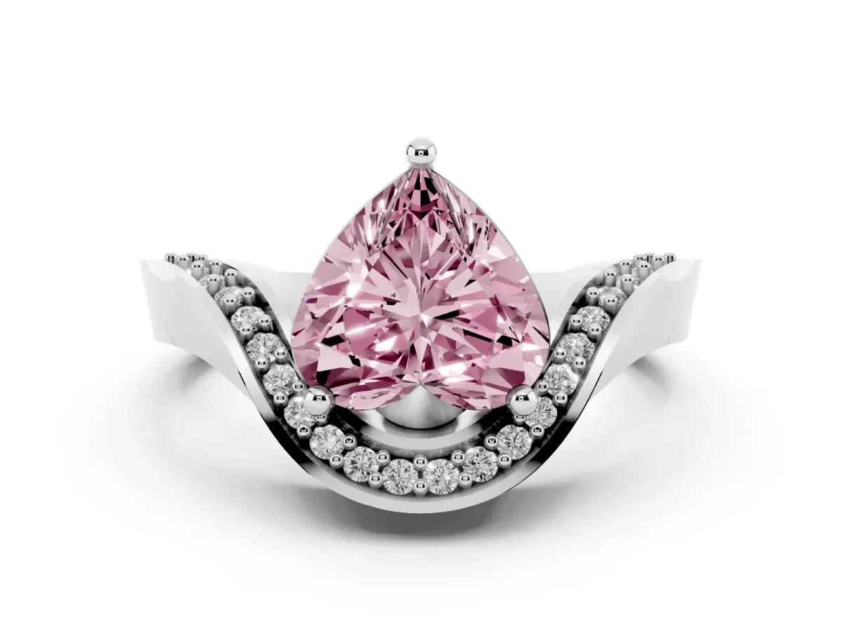 Fancy Pink Heart Cut Diamond Solitaire Engagement Ring Set in Silver with Pavé Shoulders
