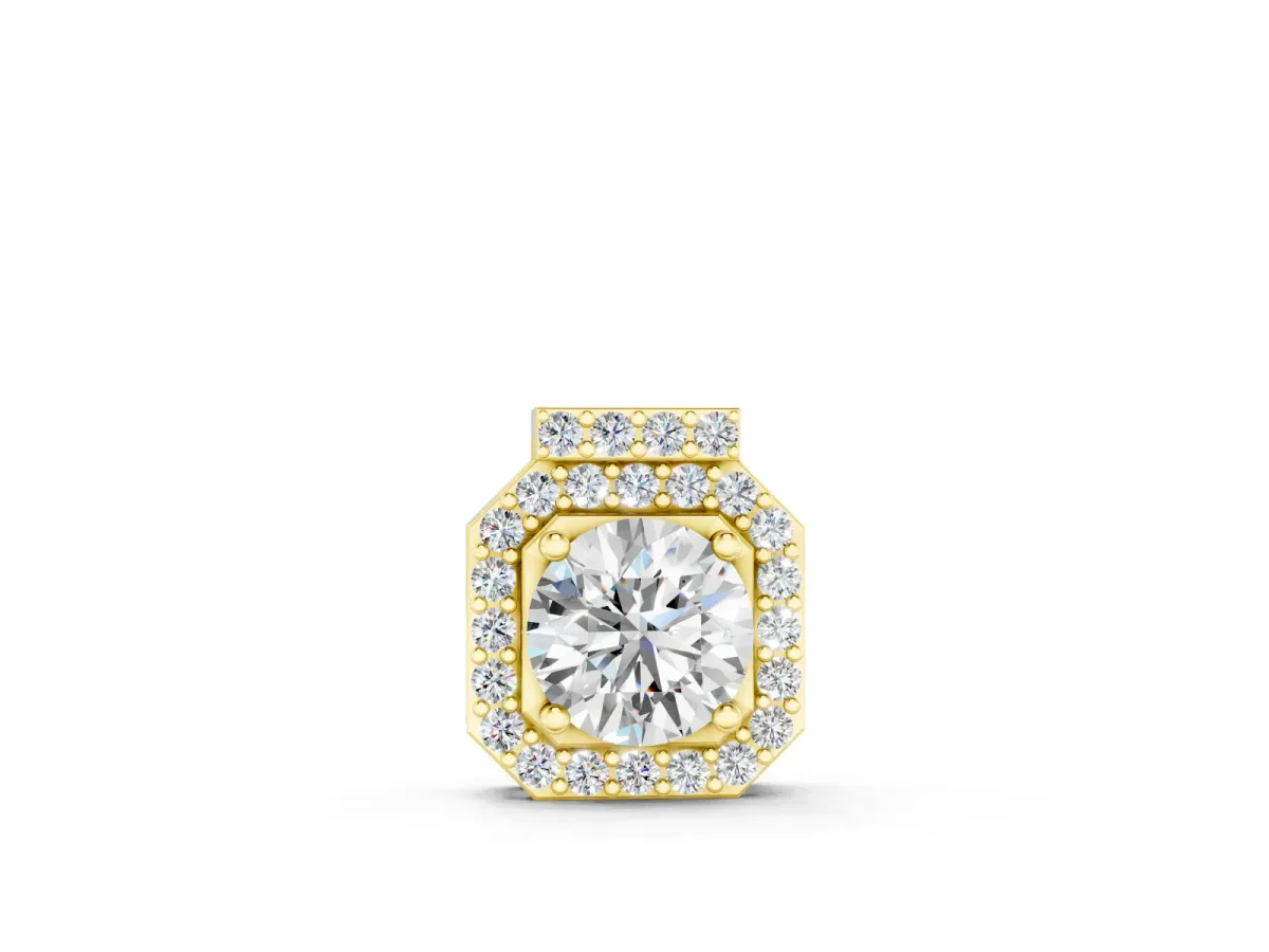Round Diamond Halo Pendant Set in Yellow gold with Prong-Set Center and Halo