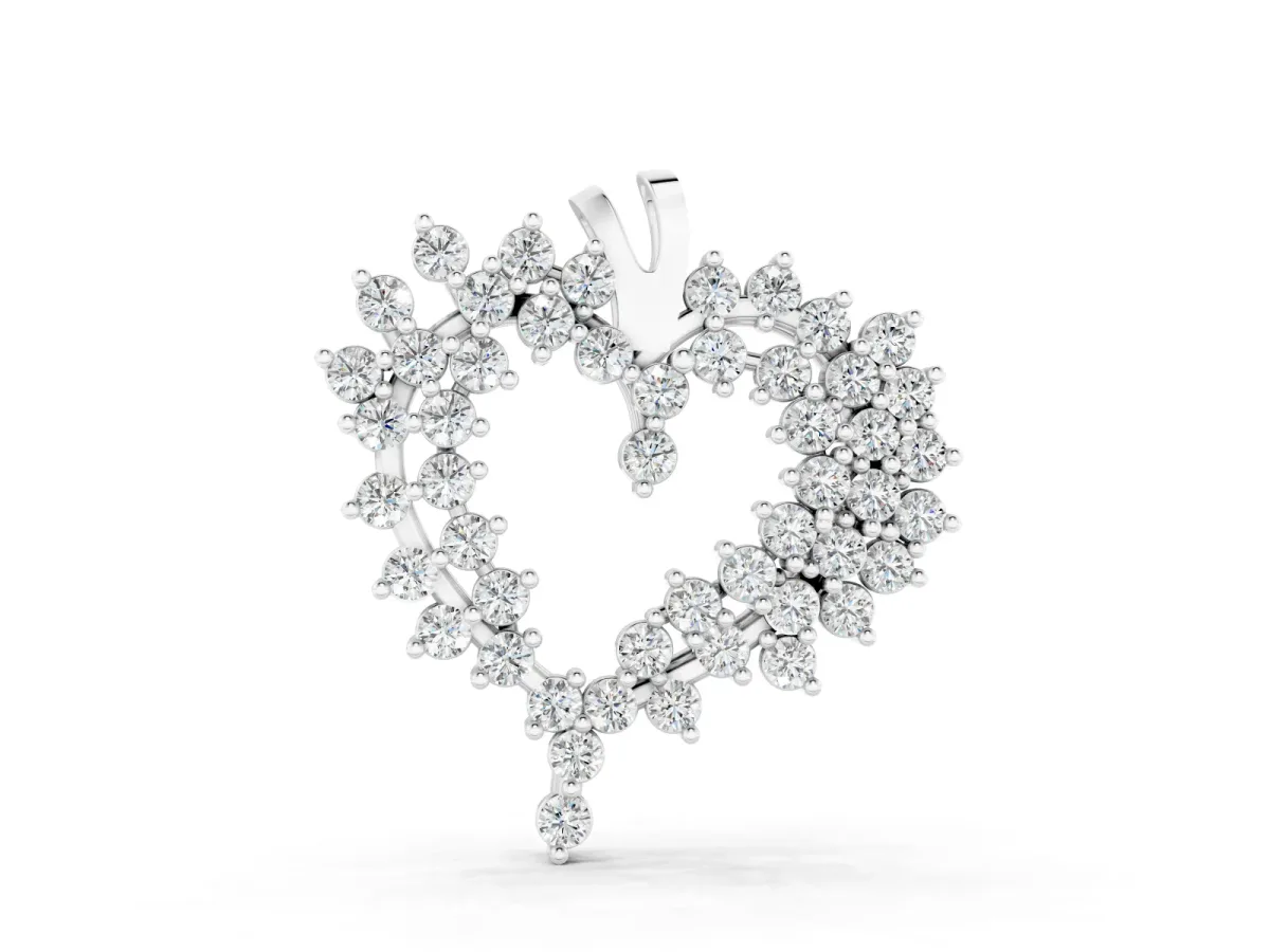 Diamond Cluster Heart Pendant Set in Silver with Prong-Set Round Stones