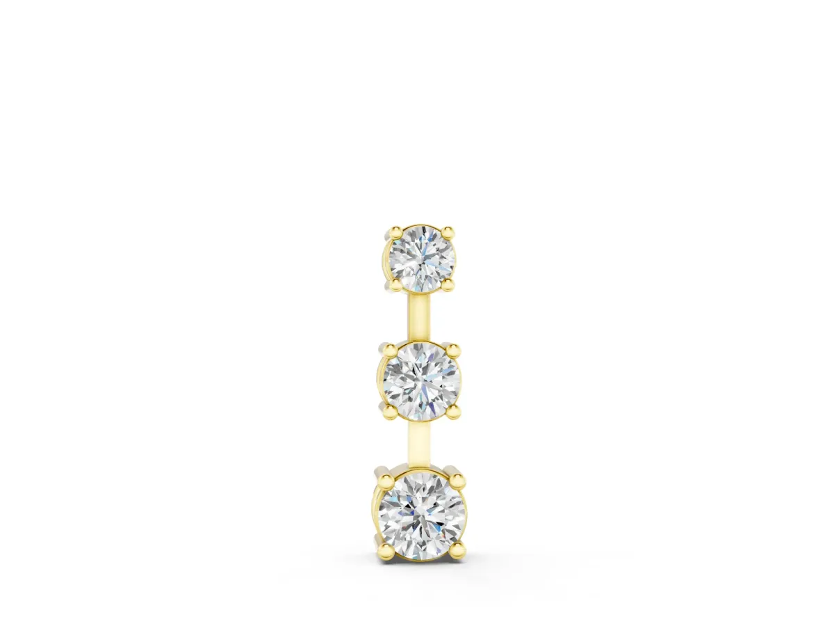 Round Diamond Triple Bar Pendant Set in Yellow gold with Four-Prong Setting