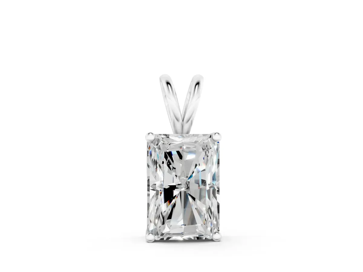 Radiant Diamond Solitaire Pendant Set in White gold with Four-Prong Setting