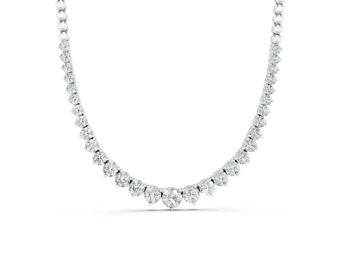 Round Diamond Graduated Tennis Necklace Set in Silver with Prong Setting