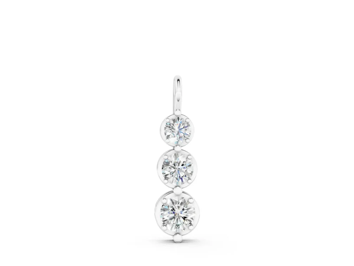 Three-Stone Round Diamond Cascade Drop Pendant Set in Silver with Prong Setting