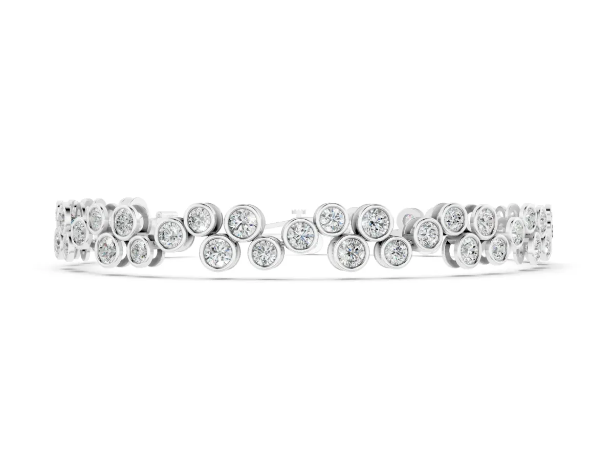 Round Diamond Bezel-Set Cluster Tennis Bracelet Set in Silver