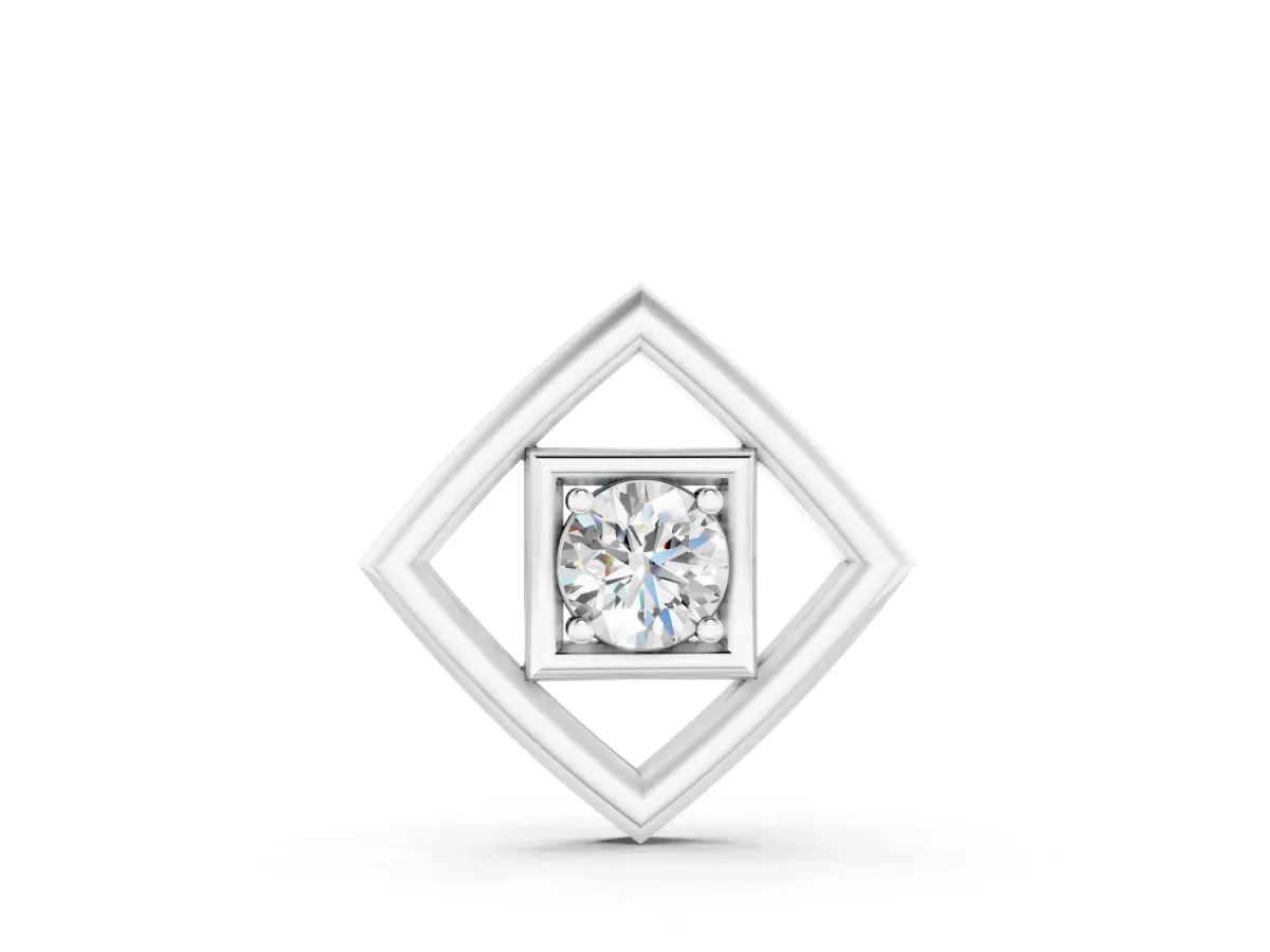Round Diamond Bezel Pendant Set in White gold with Square Prong Frame