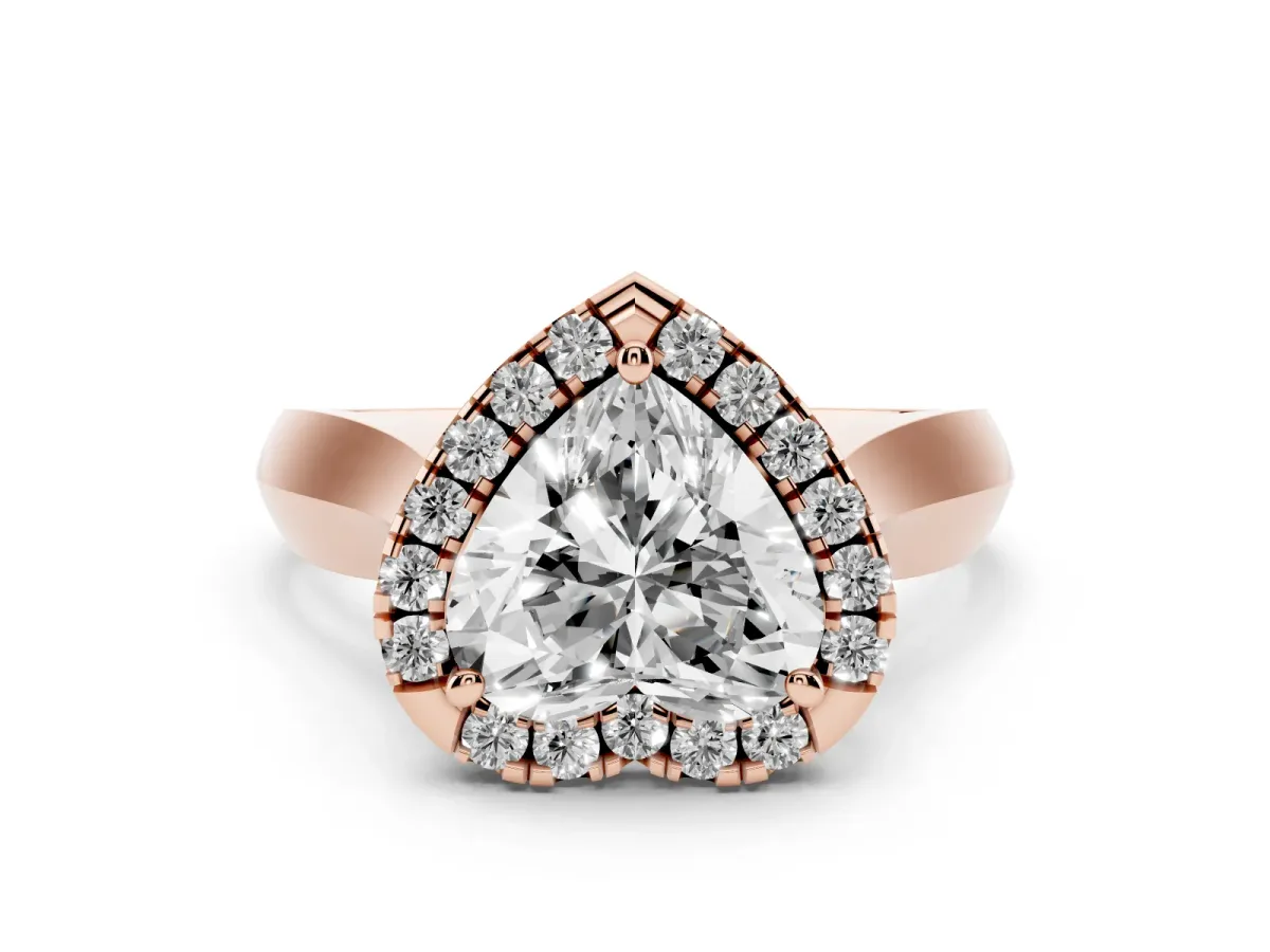 Heart Cut Diamond Halo Solitaire Engagement Ring Set in Rose gold with Square Band and Prong Setting