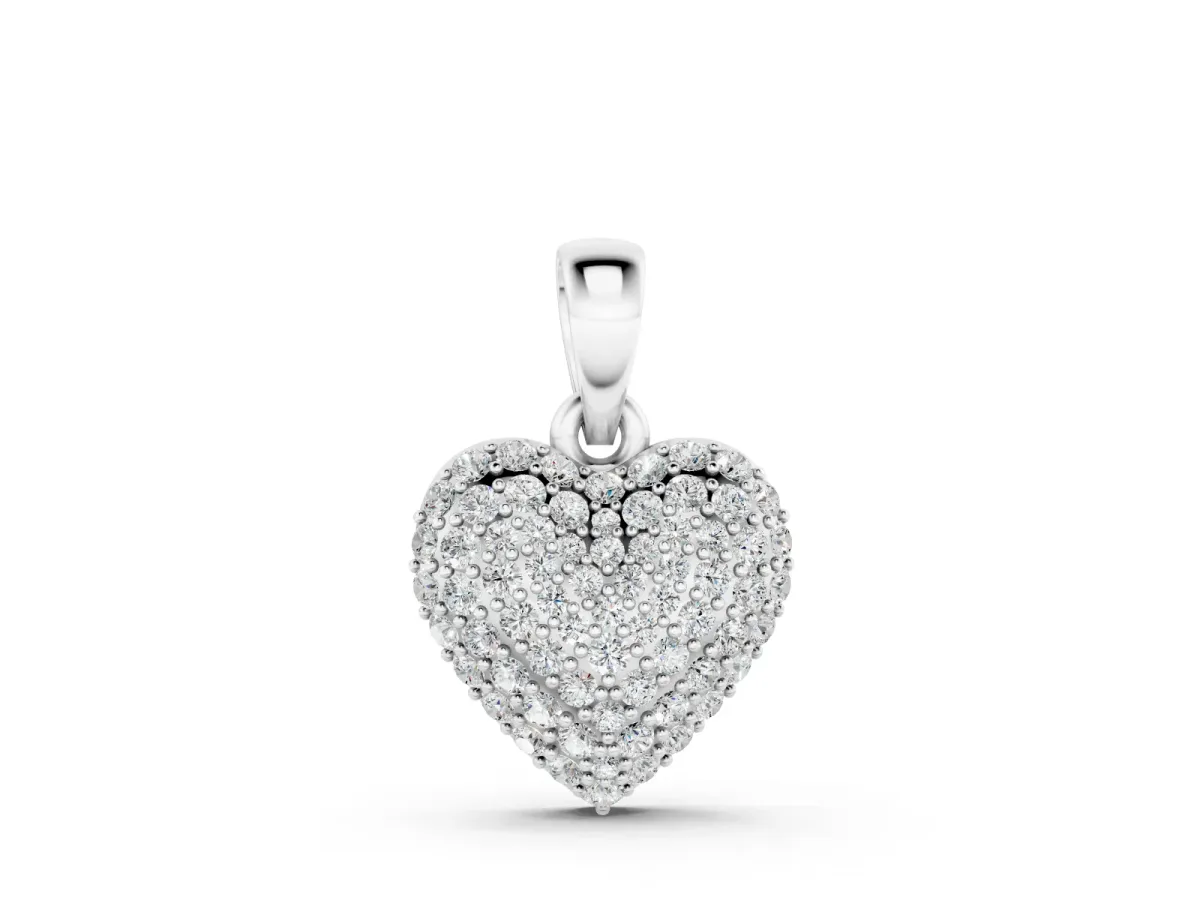Heart Diamond Pendant Set in Silver with Clustered Pavé Setting