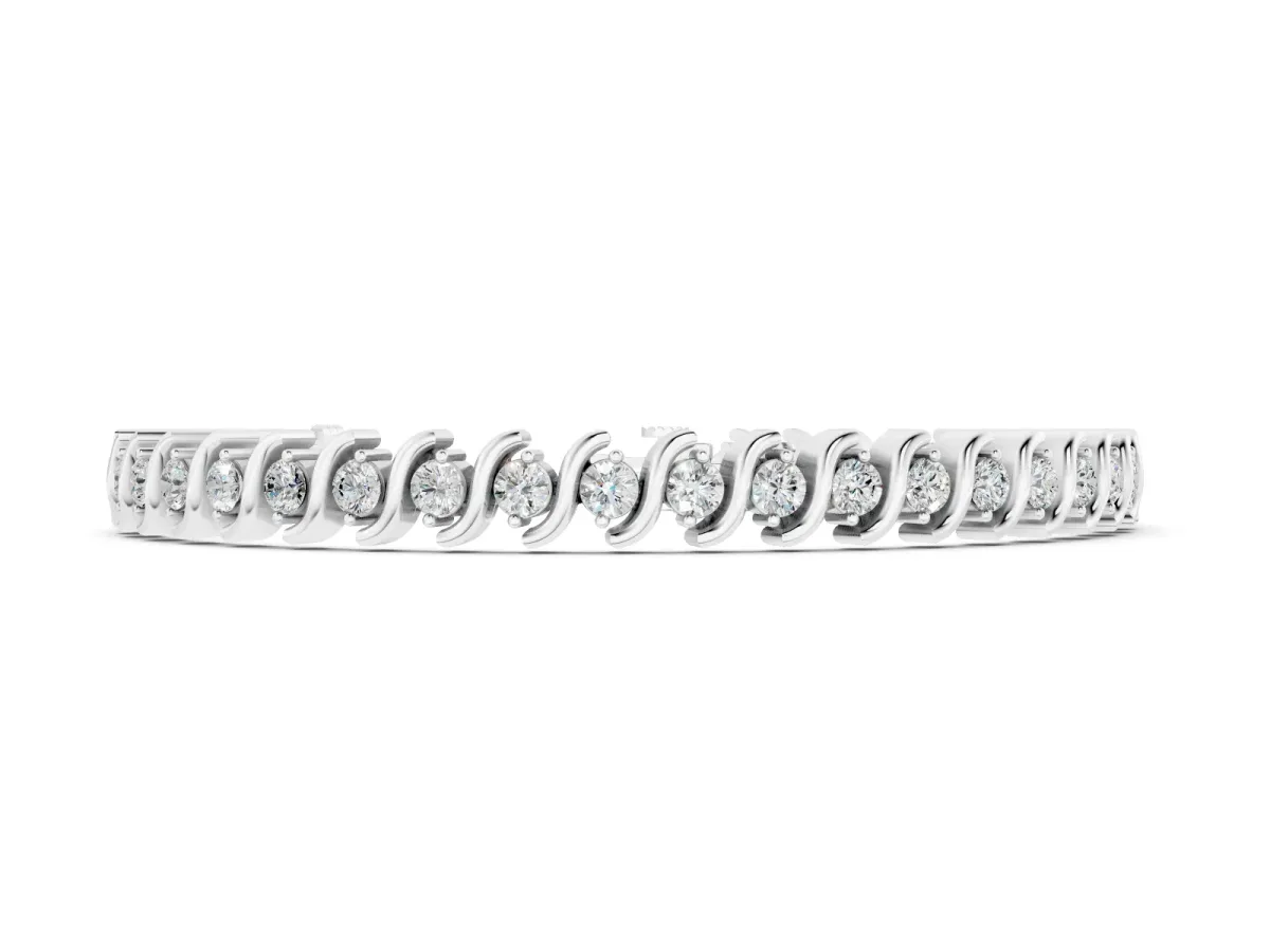 Round Brilliant Diamond Channel Tennis Bracelet Set in White gold with S-Shaped Prongs