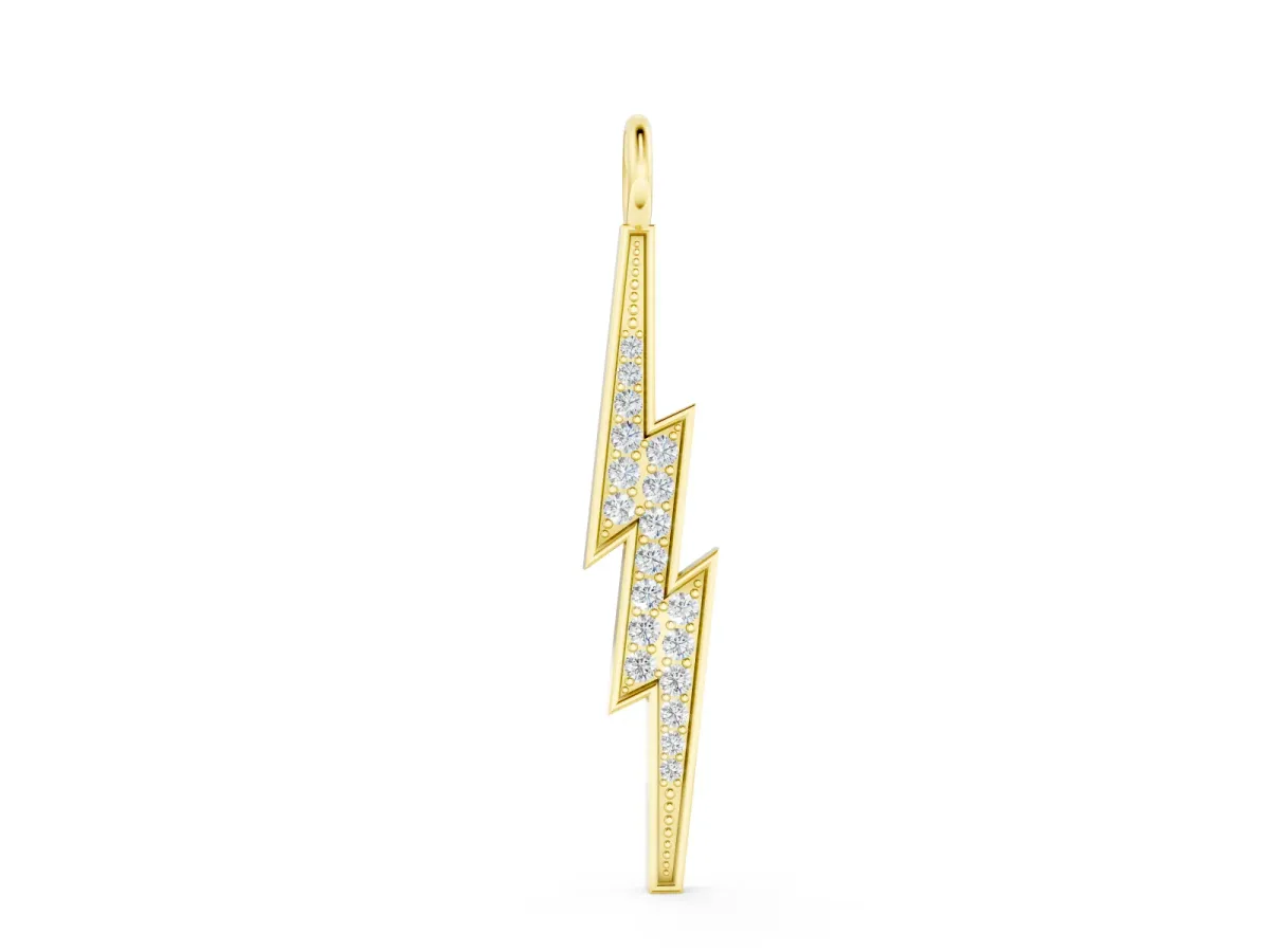 Pavé Lightning Bolt Pendant Set in Yellow gold with Round Cut Stones