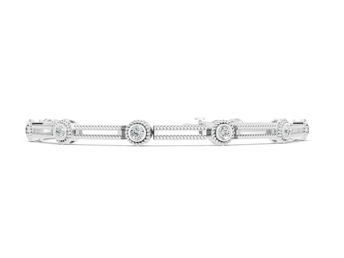 Round Diamond Bezel-Set Rope Chain Bracelet Set in Silver