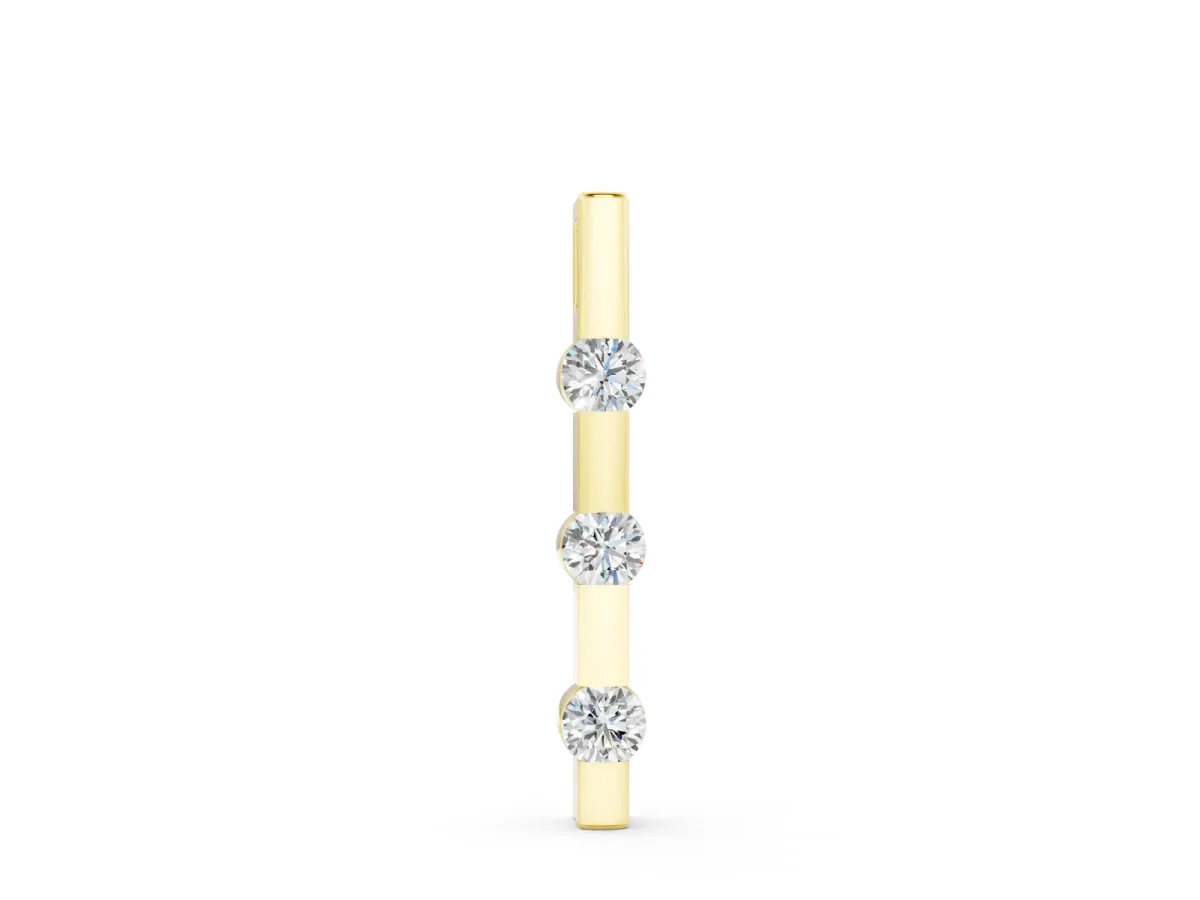 Three-Stone Round Diamond Bar Pendant Set in Yellow gold with Channel Setting
