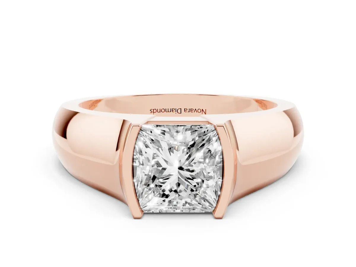 Princess Cut Diamond Bezel Solitaire Ring Set in Rose gold with Wide Band