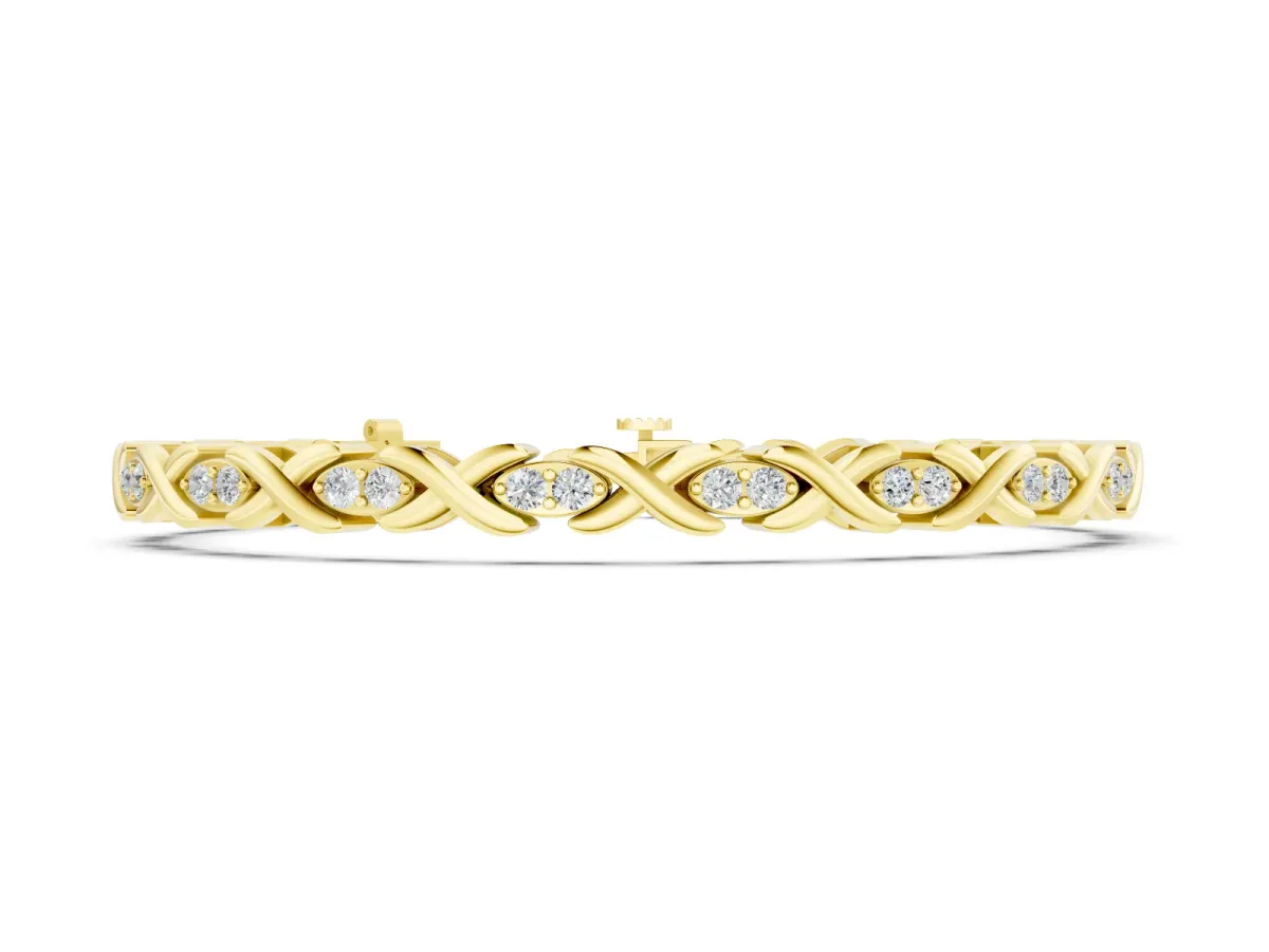 Round Cut Diamond X-Link Tennis Bracelet Set in Yellow gold with Prong Setting