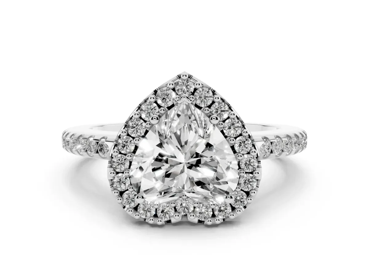 Heart Cut Diamond Pavé Halo Ring Set in White gold with Prong Setting