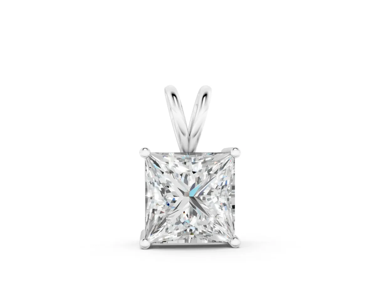 Princess Diamond Solitaire Pendant Set in Silver with Four-Prong Setting