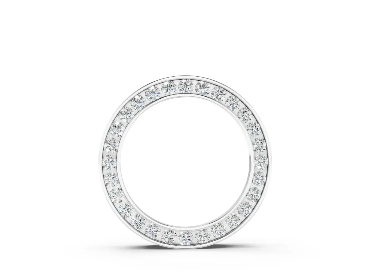 Round Diamond Channel Set Circle Pendant Set in Silver with Continuous Stone Ring