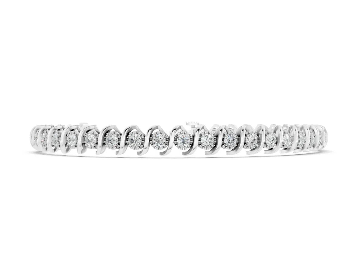 Round Diamond Tennis Bracelet Set in White gold with Spiral Prong Setting