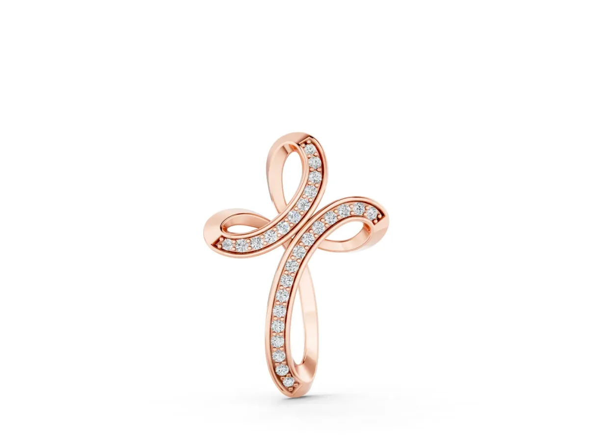 Pavé Round Diamond Looped Cross Pendant Set in Rose gold with Prong Setting