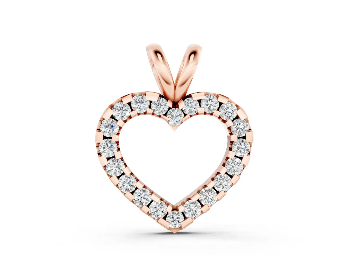Round Diamond Heart Pendant Set in Rose gold with Continuous Pavé Setting